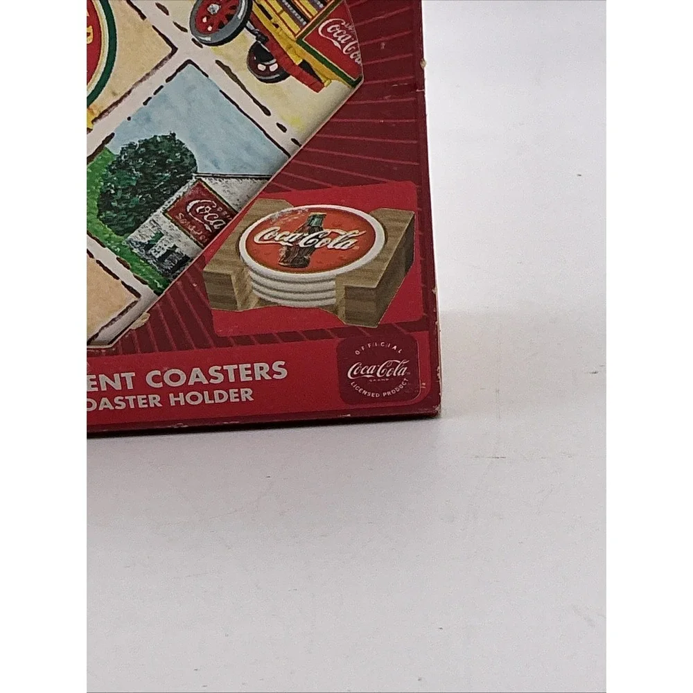 Coca Cola stoneware coasters with cork back. Set Of 4.
